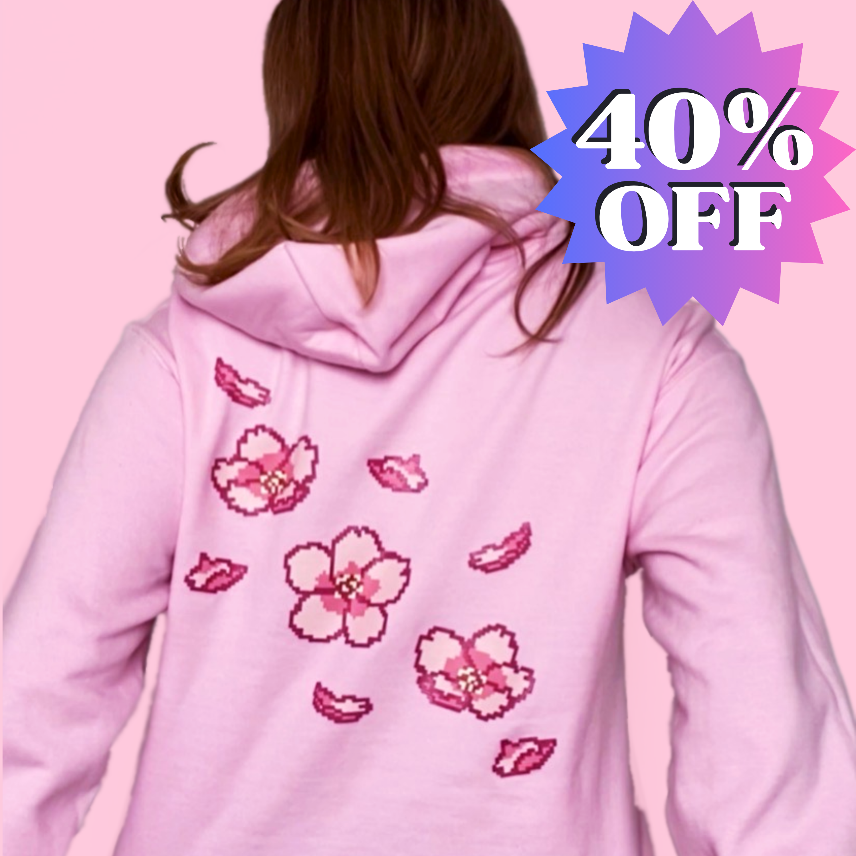 Cherry Blossom Sakura Pixel Hoodie Sweater – Chaotic Crafts Co.
