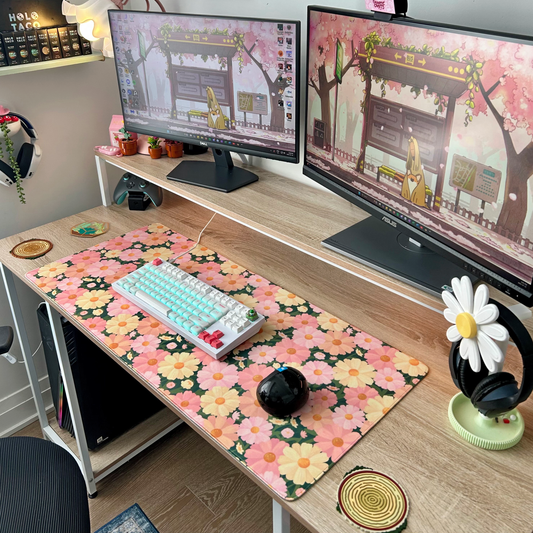 Pink Lazy Daisies Desk Mat - POD