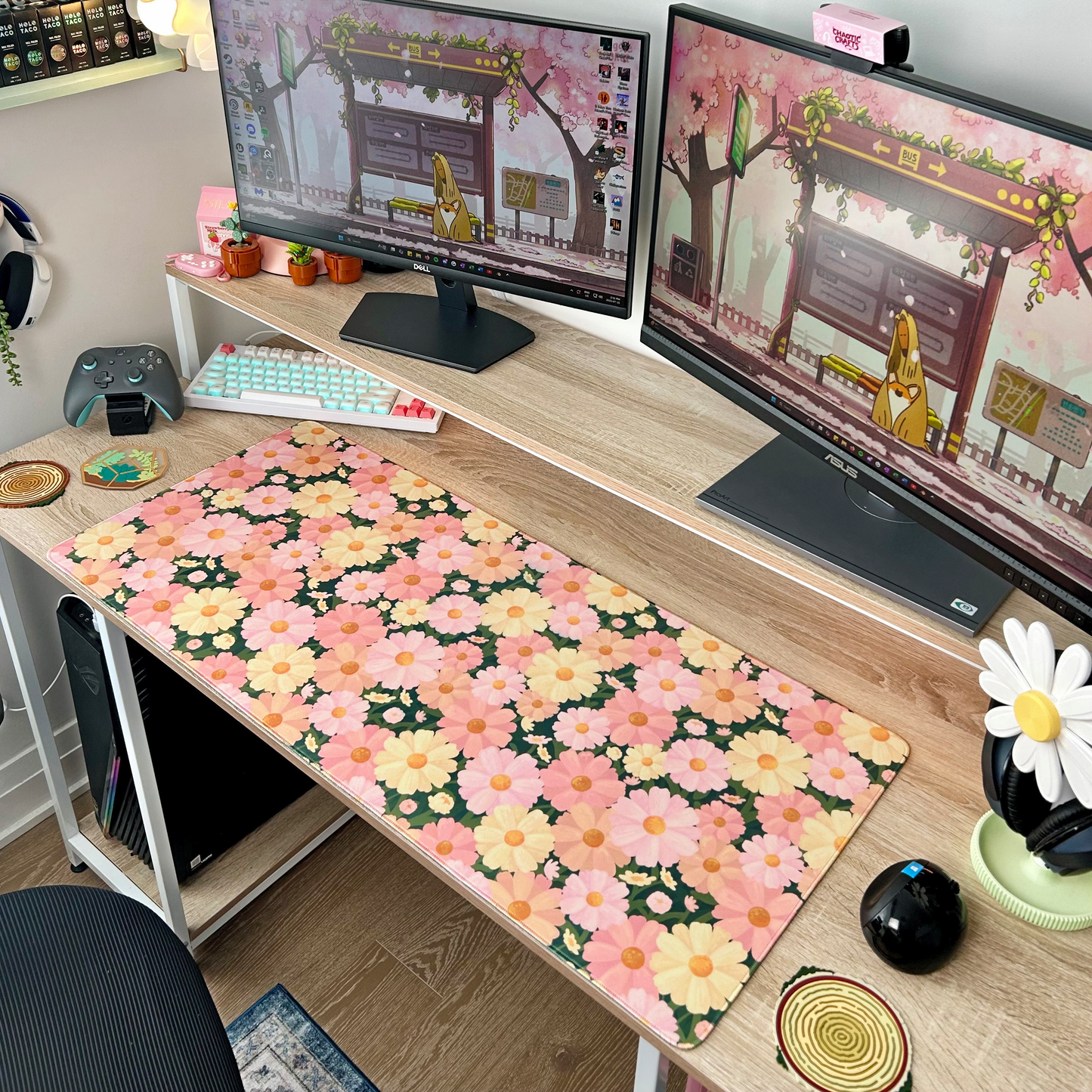 Pink Lazy Daisies Desk Mat - POD