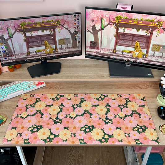 Pink Lazy Daisies Desk Mat - POD