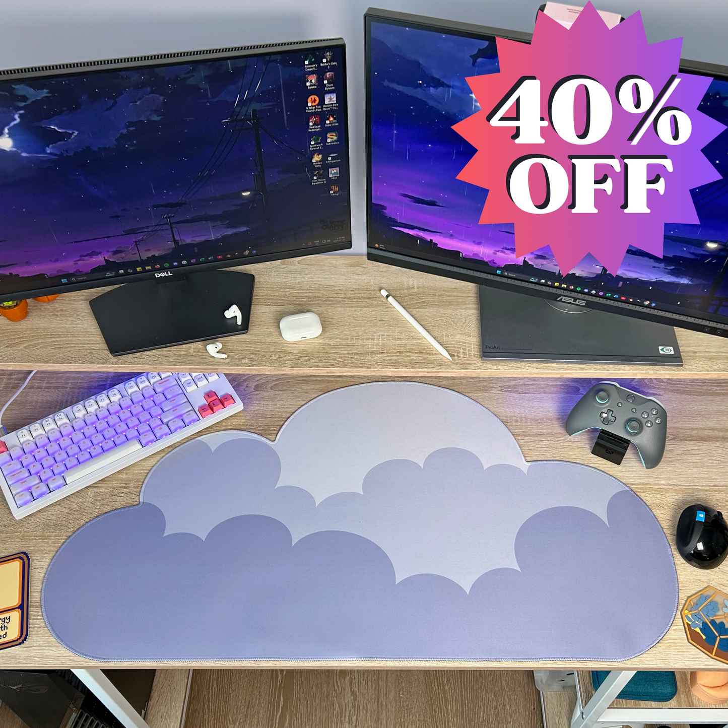 Dusk Water-Resistant Cloud Desk Mat